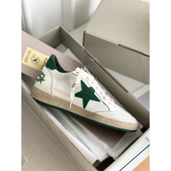 Golden Goose Deluxe Brand GGDB Ball Star in white nappa leather with star and heel tab in green leather